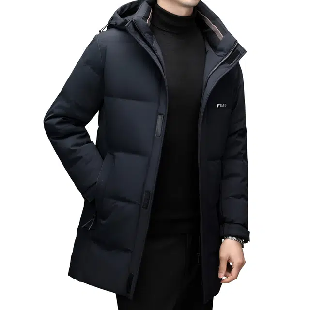 雅鹿 中长款简约纯色连帽百搭防风保暖通勤羽绒服 男女同款