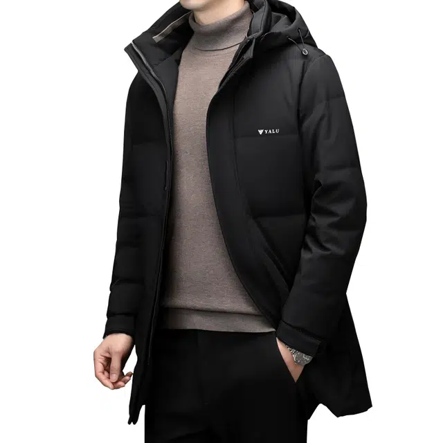 雅鹿 中长款简约纯色连帽百搭防风保暖通勤羽绒服 男女同款