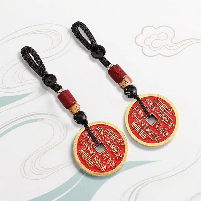 琢玉居 新中式国朝复古文艺 山鬼花钱平安扣  招财纳福 时来运转#好运 桃木 把件 男女同款情侣款