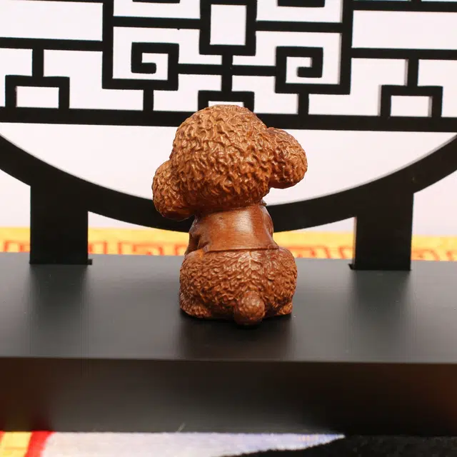 琢玉居 可爱泰迪小狗 桌面实木精雕#好运 檀木 摆件 男女同款情侣款