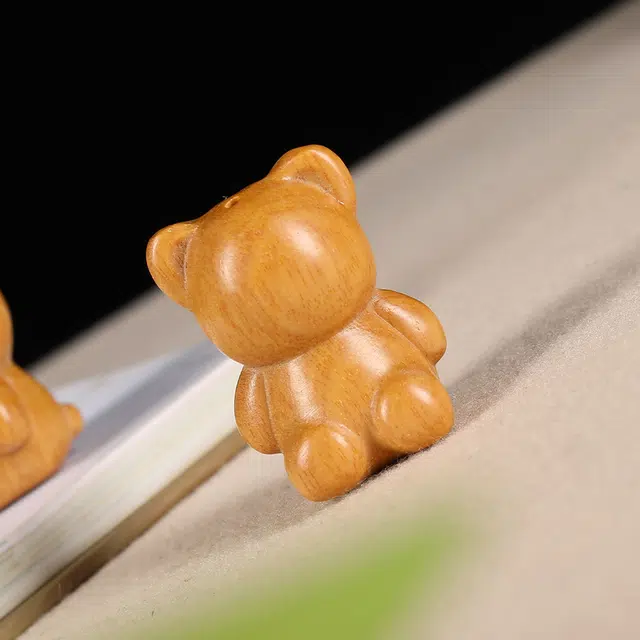 【心愿小熊】 琢玉居 可爱无脸熊 可爱动物书桌 创意文玩 檀木 摆件 男女同款情侣款