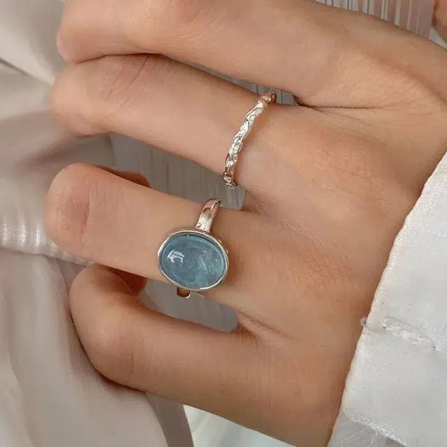 琢玉居 天蓝色 时尚 优雅气质 轻奢 开口戒 指环 甜酷食指戒 琉璃 戒指 男女同款情侣款