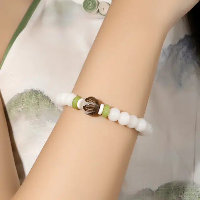 琢玉居 复古国潮 转运珠 文玩佛珠 念珠把件 #进步 上岸 白玉菩提 手串 男女同款情侣款