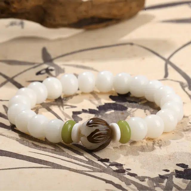 琢玉居 复古国潮 转运珠 文玩佛珠 念珠把件 #进步 上岸 白玉菩提 手串 男女同款情侣款