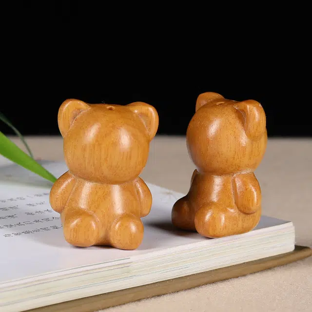 【心愿小熊】 琢玉居 可爱无脸熊 可爱动物书桌 创意文玩 檀木 摆件 男女同款情侣款