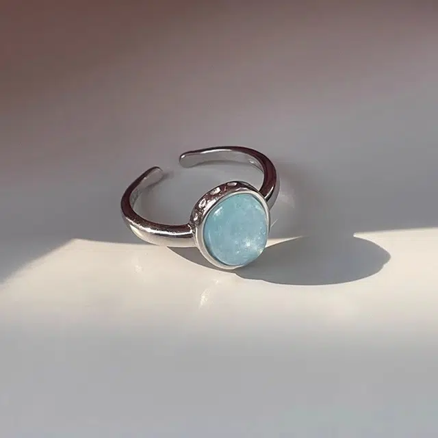 琢玉居 天蓝色 时尚 优雅气质 轻奢 开口戒 指环 甜酷食指戒 琉璃 戒指 男女同款情侣款