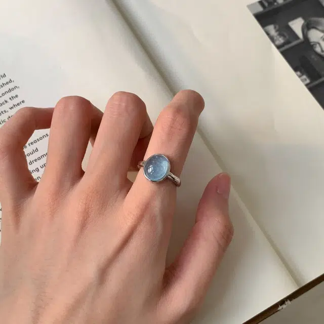 琢玉居 天蓝色 时尚 优雅气质 轻奢 开口戒 指环 甜酷食指戒 琉璃 戒指 男女同款情侣款