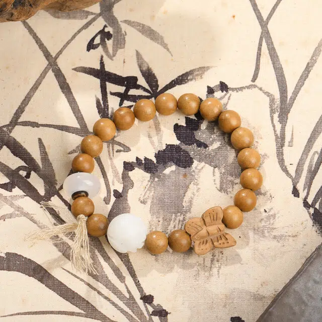 琢玉居 蝴蝶莲花 好运莲莲 小众复古国潮 招财转运 好运 桃木 手串 男女同款情侣款