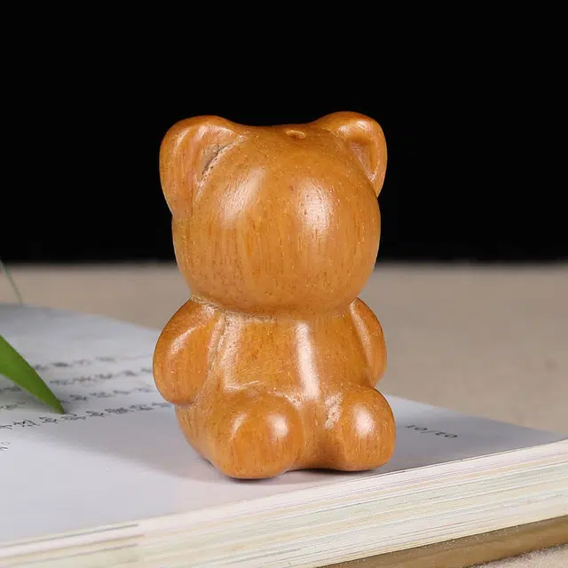 【心愿小熊】 琢玉居 可爱无脸熊 可爱动物书桌 创意文玩 檀木 摆件 男女同款情侣款