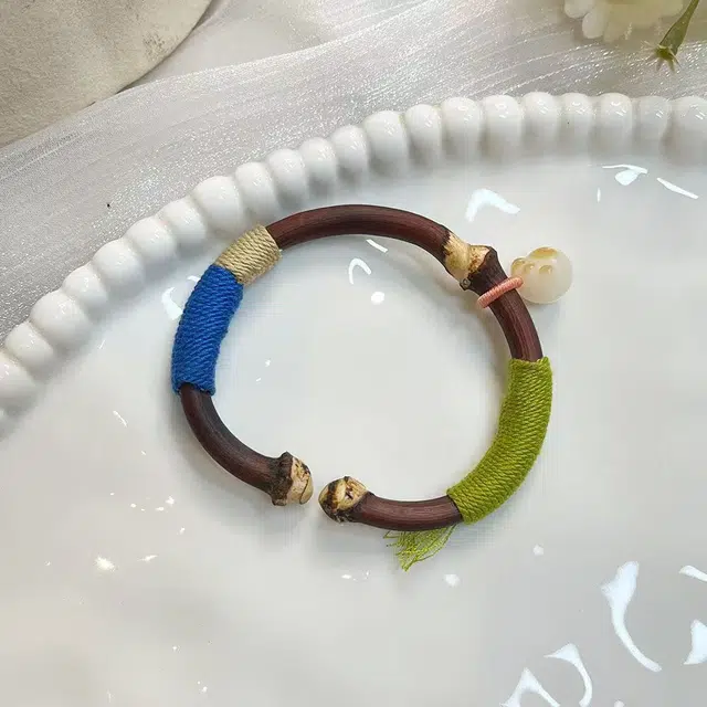 琢玉居 编织国风藏式猫爪手工编制手环复古藏式手绳开口中国风 鸡血藤 手镯 女款