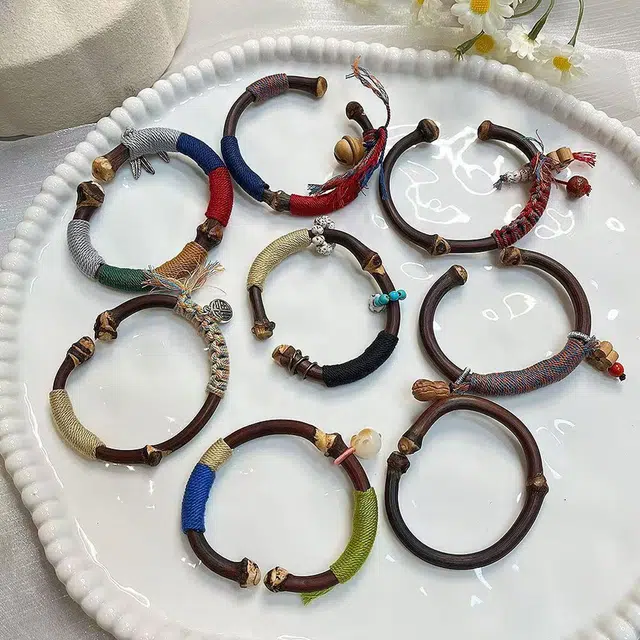 琢玉居 编织国风藏式梅花手工编制手环复古藏式开口中国风 鸡血藤 手镯 女款