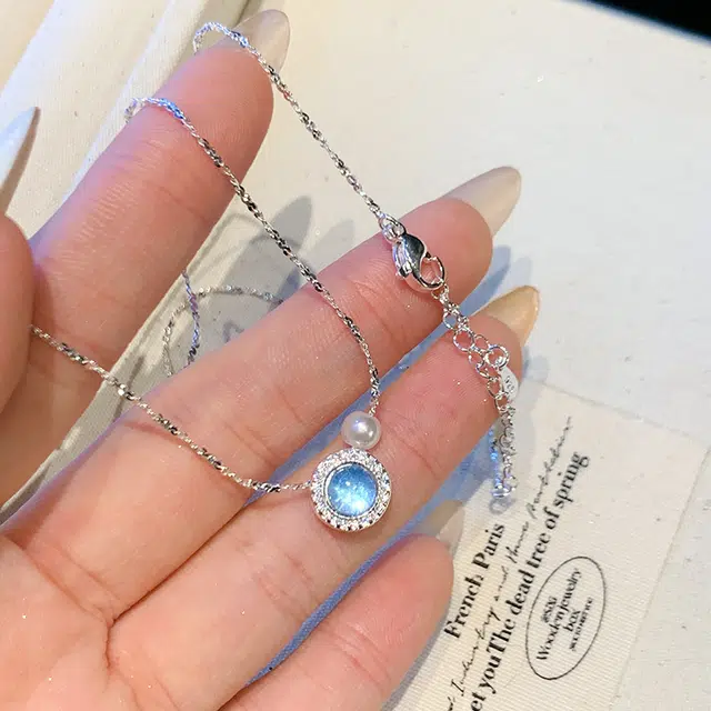 琢玉居 海蓝吊坠 精致高级感设计 小众轻奢 日常百搭配饰 学生 琉璃 项链 女款