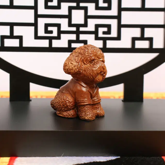 琢玉居 可爱泰迪小狗 桌面实木精雕#好运 檀木 摆件 男女同款情侣款