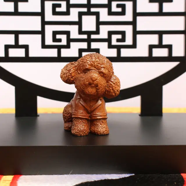 琢玉居 可爱泰迪小狗 桌面实木精雕#好运 檀木 摆件 男女同款情侣款