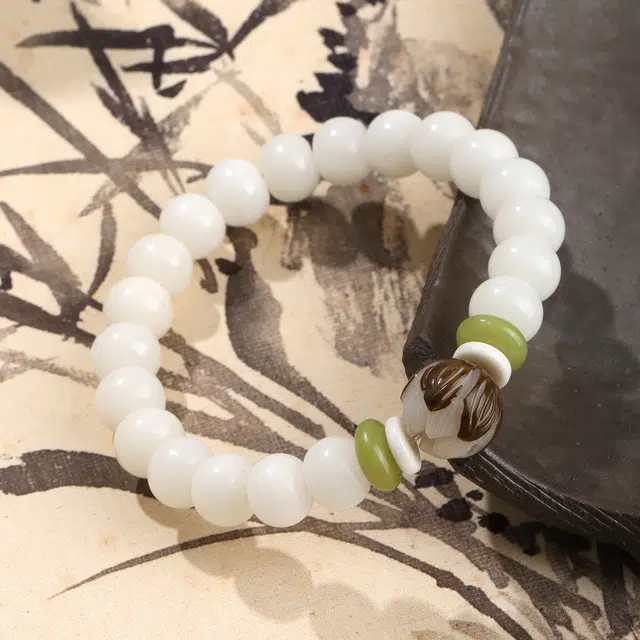 琢玉居 复古国潮 转运珠 文玩佛珠 念珠把件 #进步 上岸 白玉菩提 手串 男女同款情侣款