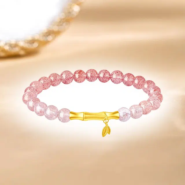 潮金 周六福 新中式甜美可爱小众设计氛围感 竹节竹叶浪漫百搭手饰#好运 足金 一口价 黄金手串 女款