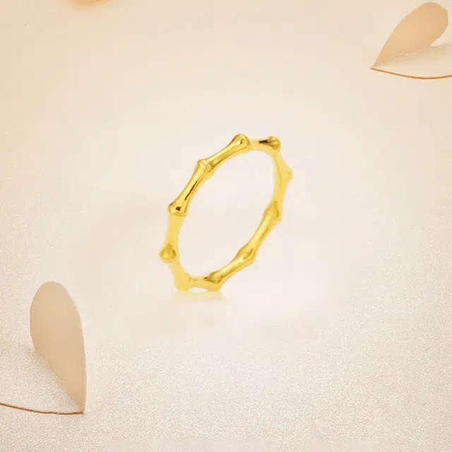 周六福 潮金 竹节 新中式复古典雅精致美丽小众设计轻奢时尚百搭高级感闭口环戒#好运 足金 按克计价 戒指 男女同款情侣款