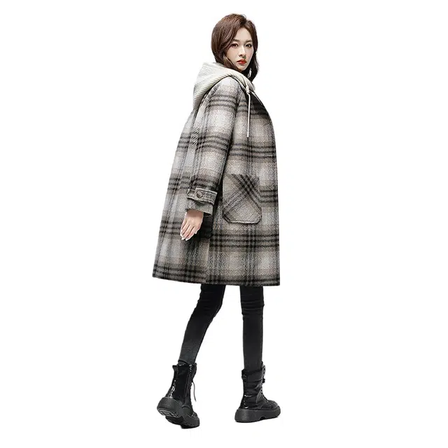 鸭鸭 时尚百搭毛呢中长款外套羽绒服 男女同款