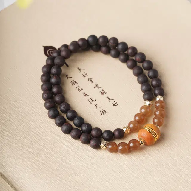 書卓 经典复古风搭配串国潮佛珠平安双圈#好运 复古文玩 降真香 手串 男女同款情侣款