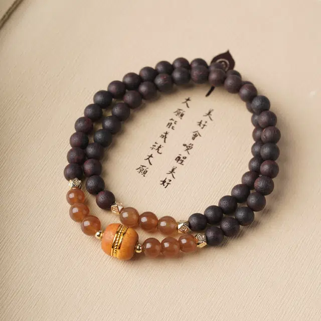 書卓 经典复古风搭配串国潮佛珠平安双圈#好运 复古文玩 降真香 手串 男女同款情侣款