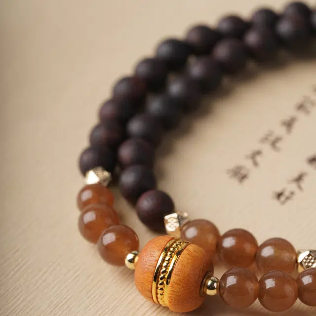 書卓 经典复古风搭配串国潮佛珠平安双圈#好运 复古文玩 降真香 手串 男女同款情侣款