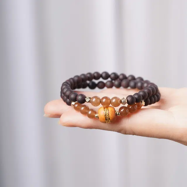 書卓 经典复古风搭配串国潮佛珠平安双圈#好运 复古文玩 降真香 手串 男女同款情侣款