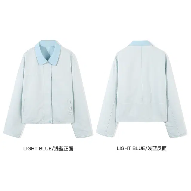 重磅基础 美式高级感撞色浅蓝色超好看翻领夹克户外出游轻松减龄时尚拼接休闲宽松牛仔外套 男女同款