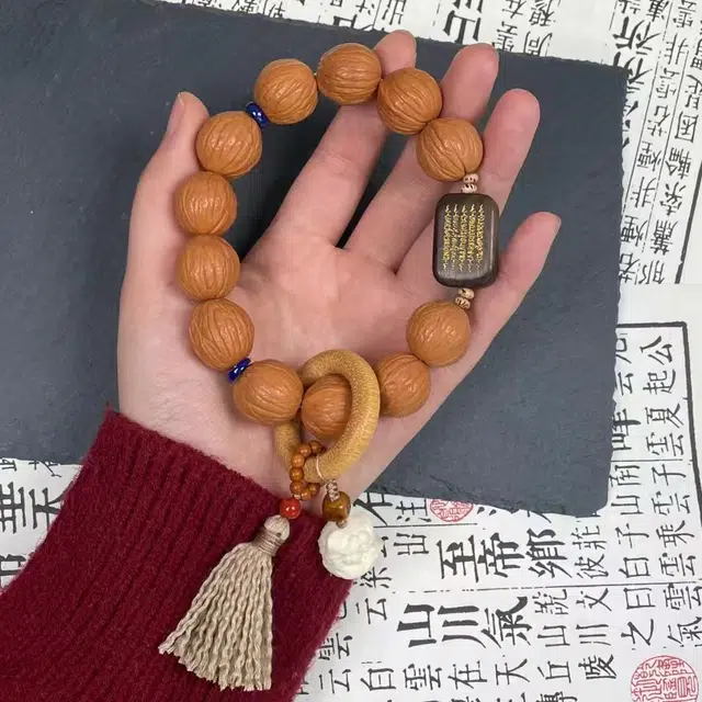 耳玺 国风京八棱凤羽佛珠文玩把玩收集款小众设计八方来财转运手持五道经文金丝竹 猴头核桃 手串 男女同款情侣款