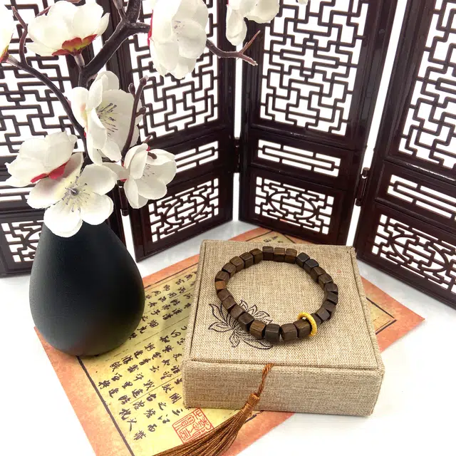 耳玺 金箍圈跑环新中式国潮纳福招财文玩复古转运珠好运小众创意 檀木 木作手串 男女同款情侣款