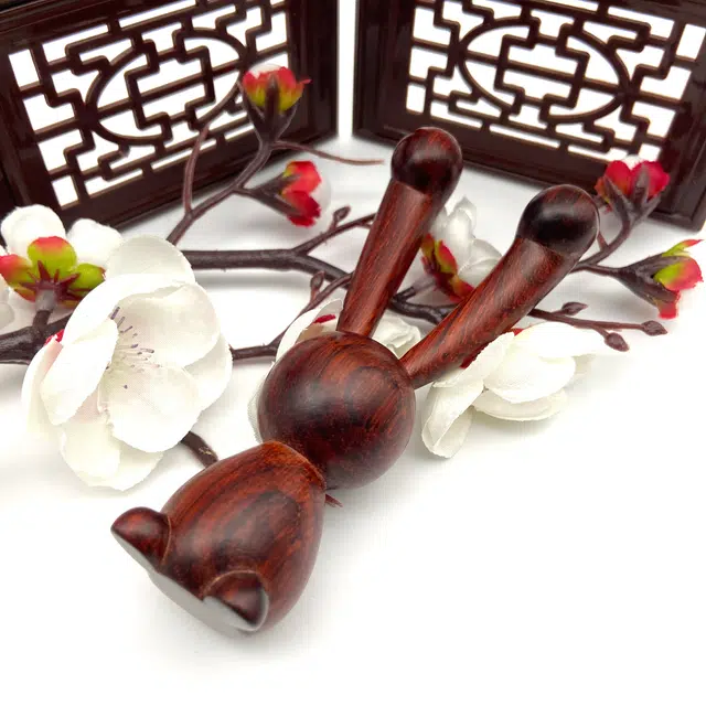耳玺 好运礼盒新中式国潮文玩小众创意长耳朵小兔子按摩眼部鼻子配饰 紫光檀 木作把件 男女同款情侣款