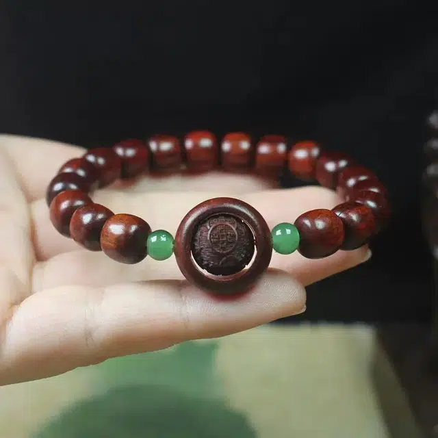 耳玺 老型桶珠运转跑环新中式国潮纳福招财文玩复古转运珠好运礼小众创意考公考研上岸转运珠配饰 紫檀属 木作手串 男女同款情侣款