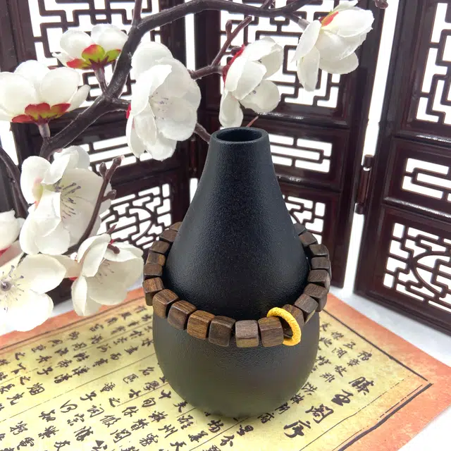 耳玺 金箍圈跑环新中式国潮纳福招财文玩复古转运珠好运小众创意 檀木 木作手串 男女同款情侣款