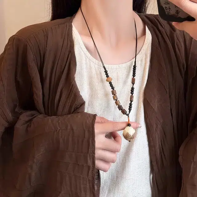耳玺 新中式菩提花朵国风复古民族风简约小众国潮上岸纳福招财吉祥如意平安顺遂#好运 檀木 项链 男女同款情侣款