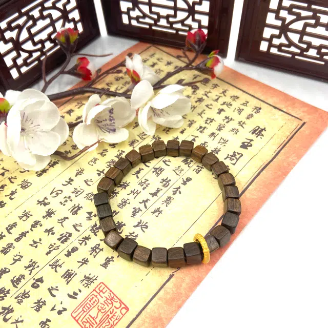 耳玺 金箍圈跑环新中式国潮纳福招财文玩复古转运珠好运小众创意 檀木 木作手串 男女同款情侣款