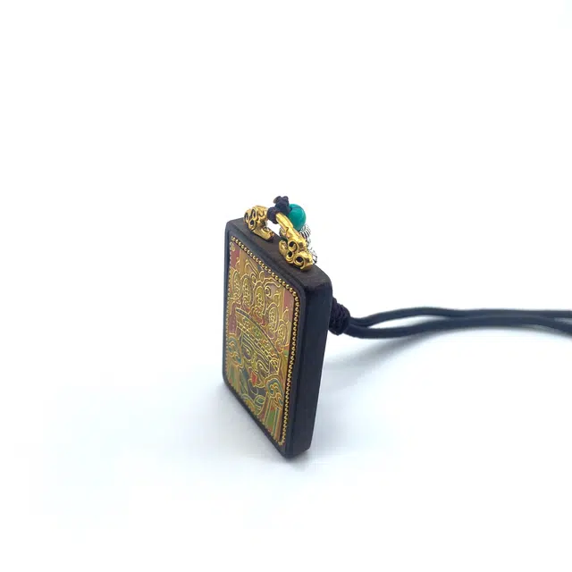 耳玺 中国风手作藏式扎基拉姆财神唐卡复古国潮转运喜乐多财多福#好运 黑檀 木作项链 男女同款情侣款