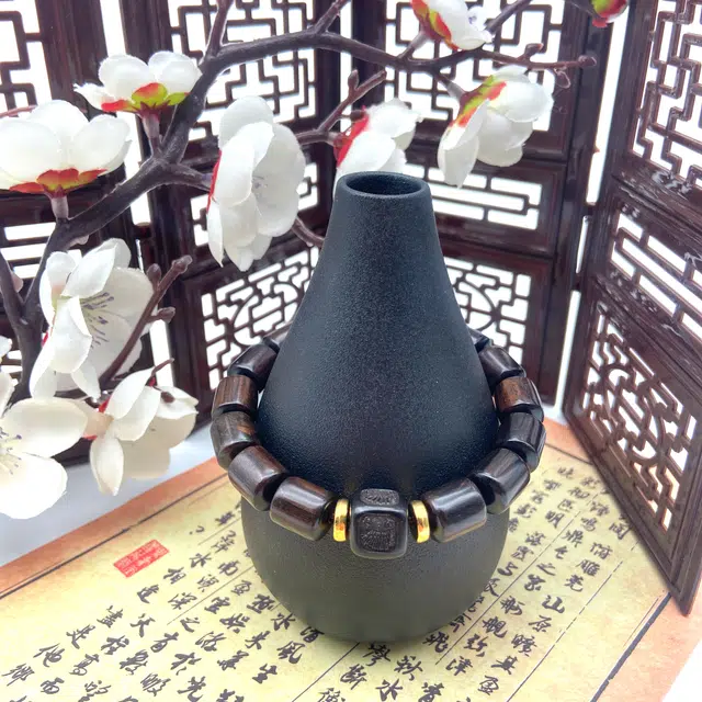 耳玺 新中式国潮纳福招财文玩复古转运珠一帆风顺 紫光檀 木作手串 男女同款情侣款