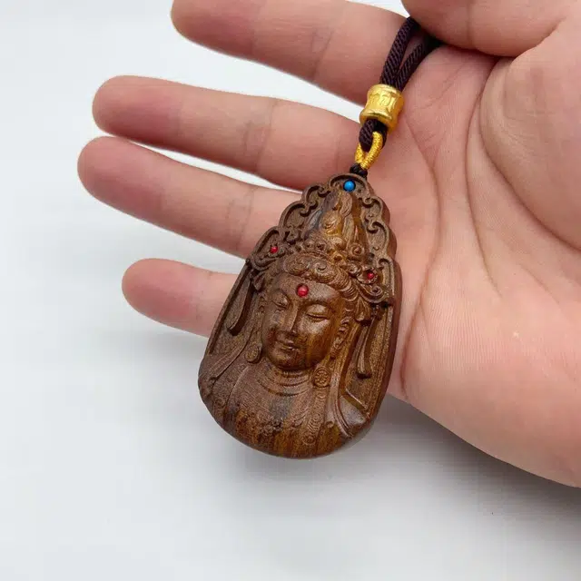 耳玺 雕刻观音度母 好运连连 吉祥如意 国潮新中式复古小众设计 招财纳福 檀木 项链 男女同款情侣款