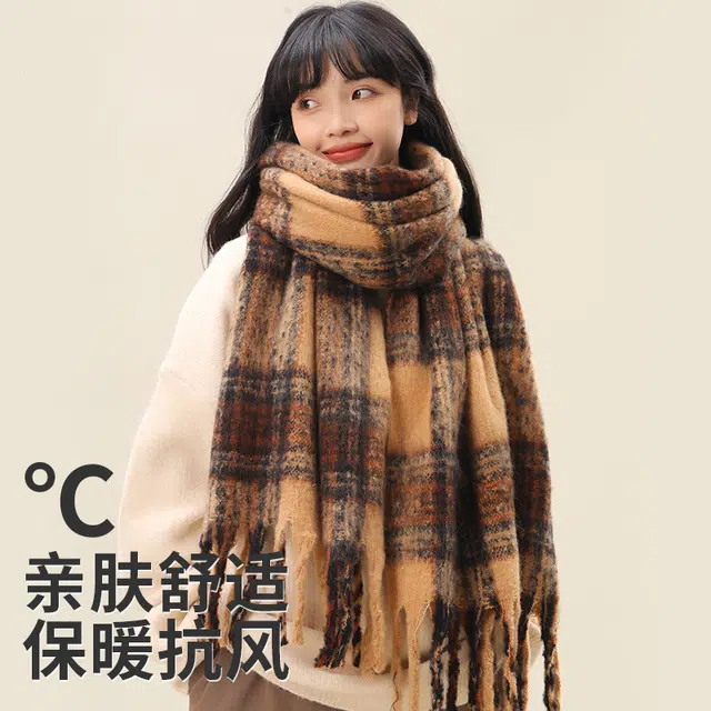 俞兆林 经典格纹 棋盘格 大格子 秋冬氛围感 复古高级感 加厚保暖防寒 绒线围巾 男女同款情侣款