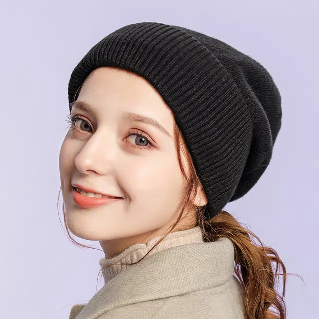 俞兆林 秋冬季 保暖 双层 纯色宽松 盖耳朵 显脸小 聚酯纤维 绒线帽 男女同款情侣款