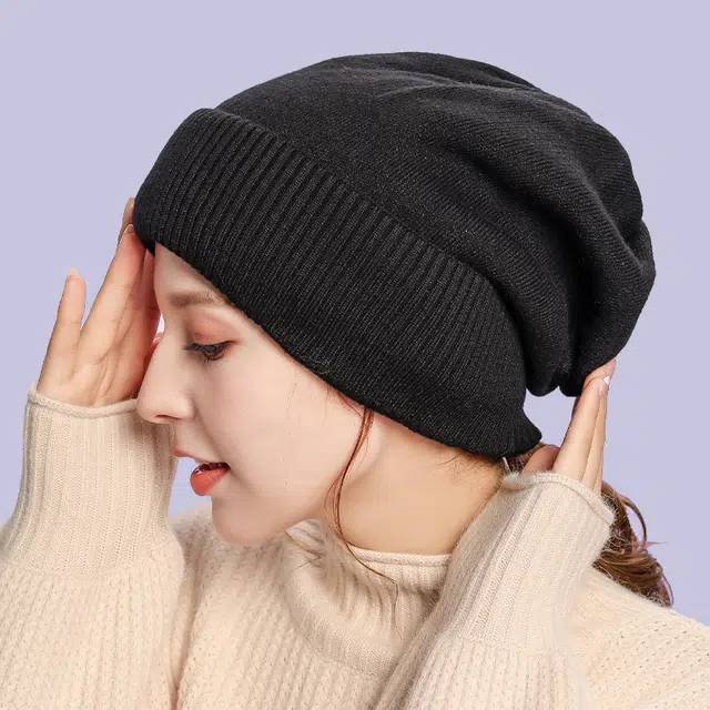 俞兆林 秋冬季 保暖 双层 纯色宽松 盖耳朵 显脸小 聚酯纤维 绒线帽 男女同款情侣款