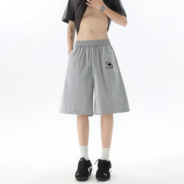 普鲁士多特蒙德 美式潮流高级感宽松透气系带五分牛仔短裤 男女同款