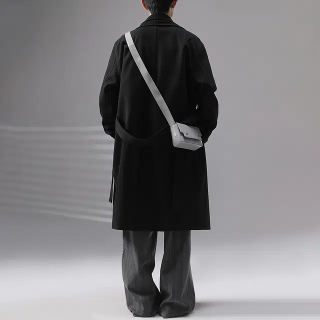 普鲁士多特蒙德 韩系设计感纯色毛呢高级感男中长款夹棉加厚战壕秋冬假两件翻领宽松过膝外套大衣 男女同款