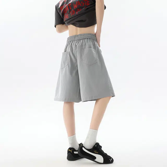 普鲁士多特蒙德 美式潮流高级感宽松透气系带五分牛仔短裤 男女同款