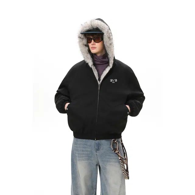 普鲁士多特蒙德 座山雕毛领连帽保暖棉服 男女同款