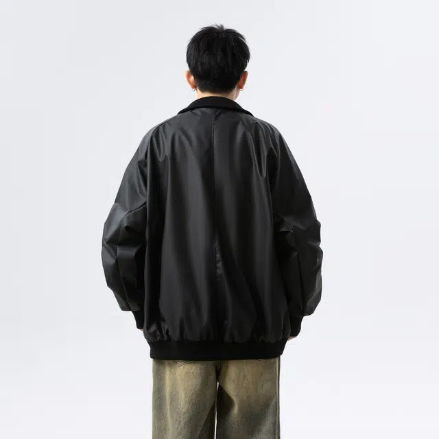 普鲁士多特蒙德 美式机车皮衣高级感痞帅飞行外套宽松立领棒球服皮夹克 男女同款