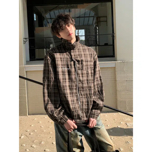 普鲁士多特蒙德 美式复古高领拉链衬衫 男女同款