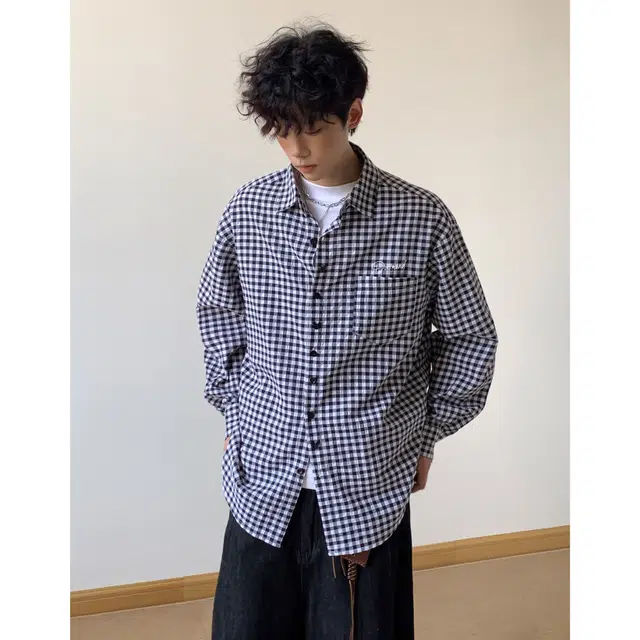 普鲁士多特蒙德 美式街头趣味纽扣多巴胺格子衬衫 男女同款