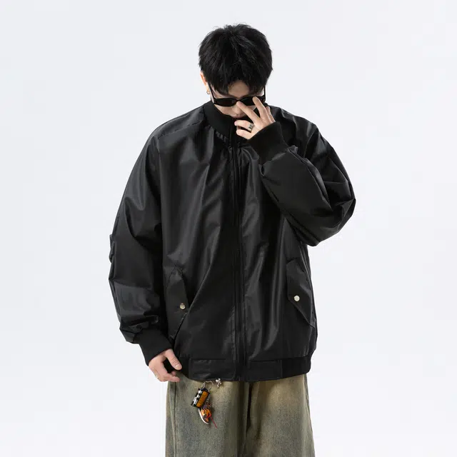 普鲁士多特蒙德 美式机车皮衣高级感痞帅飞行外套宽松立领棒球服皮夹克 男女同款