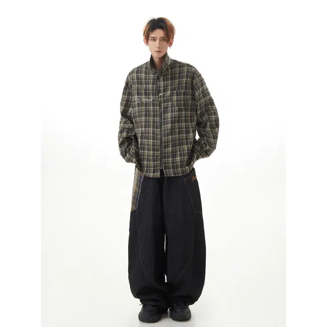 普鲁士多特蒙德 美式复古高领拉链衬衫 男女同款