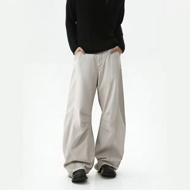 普鲁士多特蒙德 美式水洗解构复古分割做旧设计感弯刀工装休闲阔腿垂感牛仔裤 男女同款